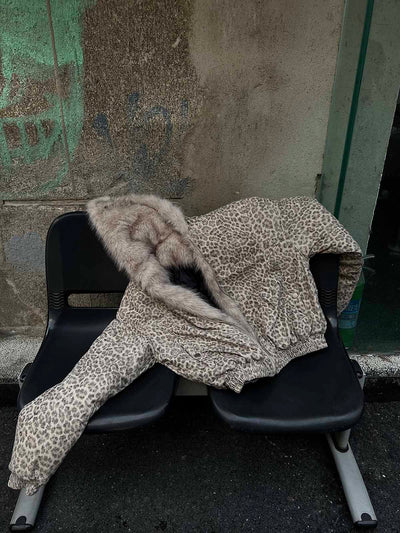 Cheetah Print Faux Mink Fur Hooded Winter Jacket with Zipper