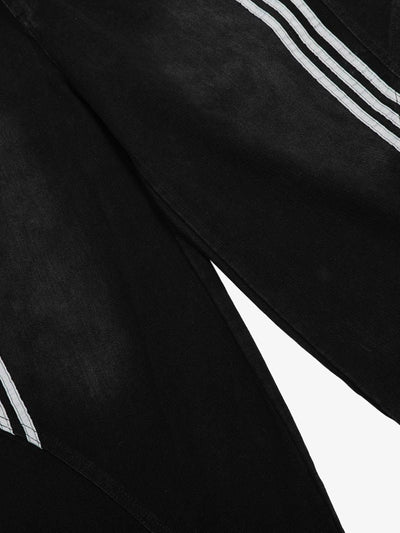 Striped Contrast Stitching Barrel Jeans Wide-Leg Diagonal Detail Relaxed Fit