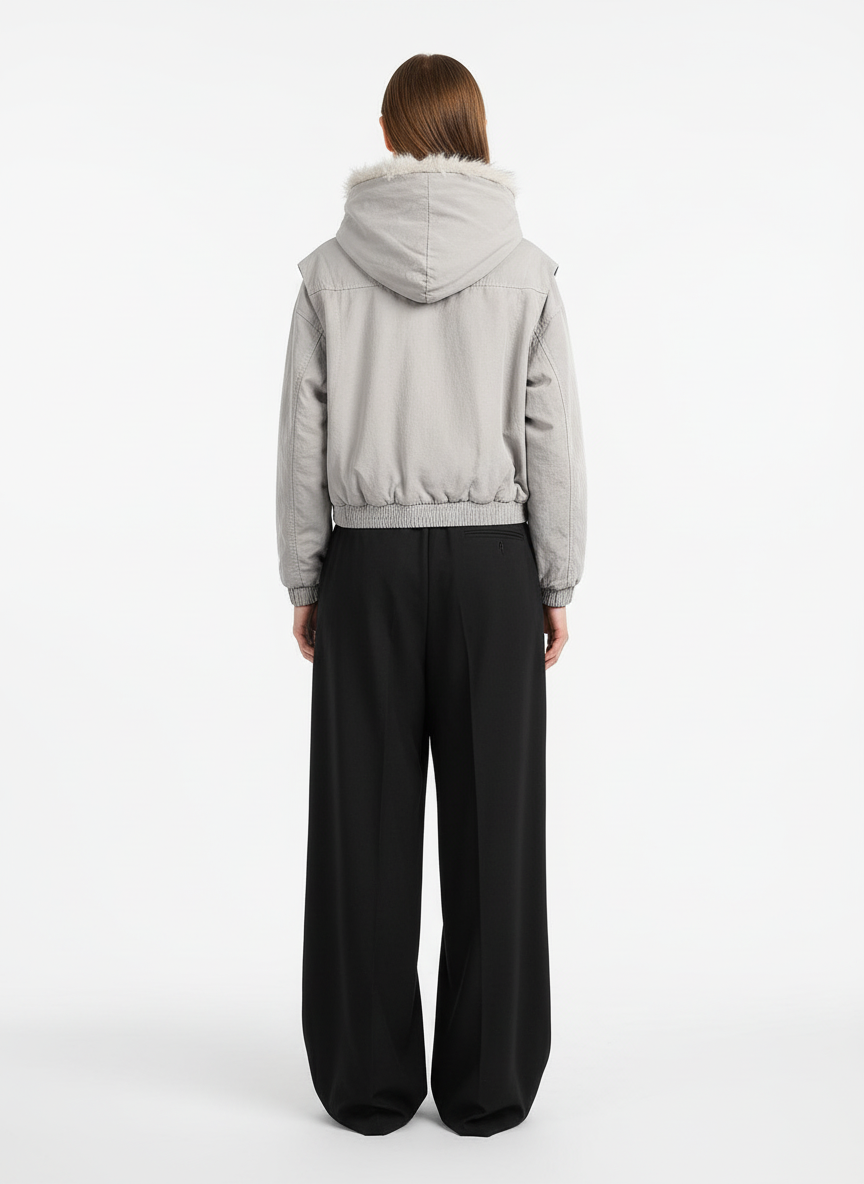 Spliced Fur Hooded Quilted Jacket with Faux Fur Lining