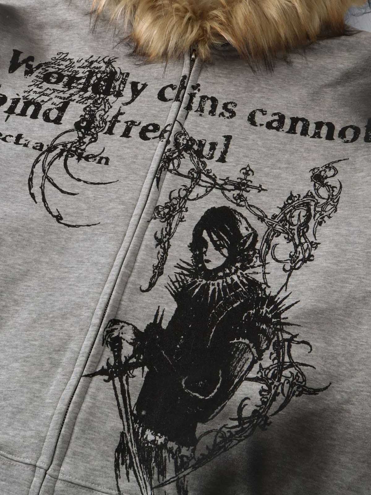 Supermade Mortemartt Fur-Trim Wasteland Hoodie Zip-Up Graphic Jacket