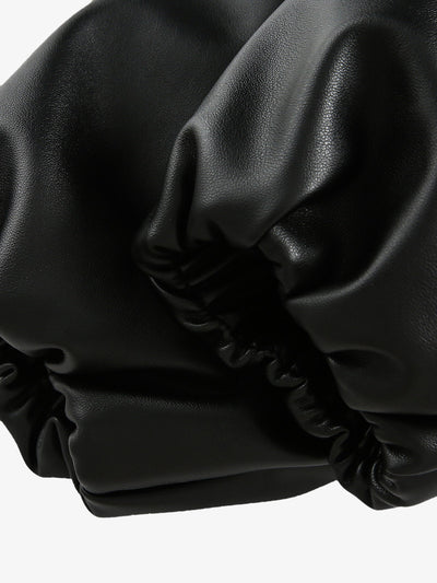 Faux Leather Quilted Hooded Jacket with Fleece Lining