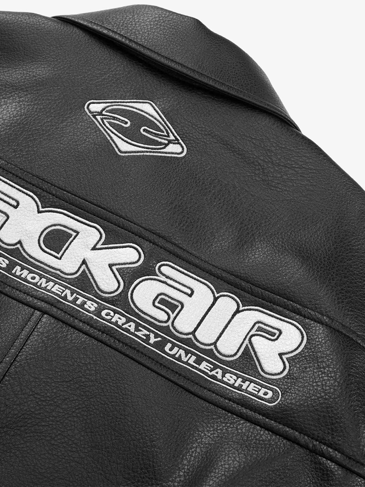 Vintage Street PU Faux Leather Bomber Jacket with Reflective Logo
