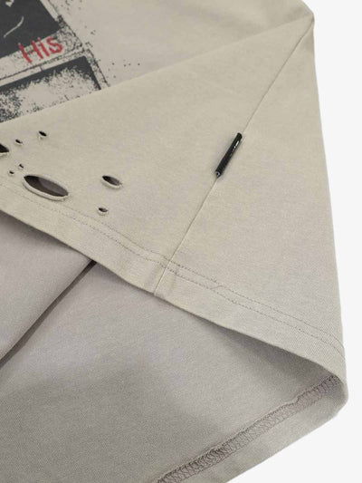 Distressed Camouflage Jersey Graphic T-Shirt with Faux Layering