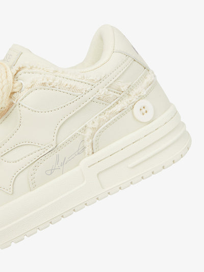 Creamy White Leather Chunky Sole Breathable Low-Top Sneakers