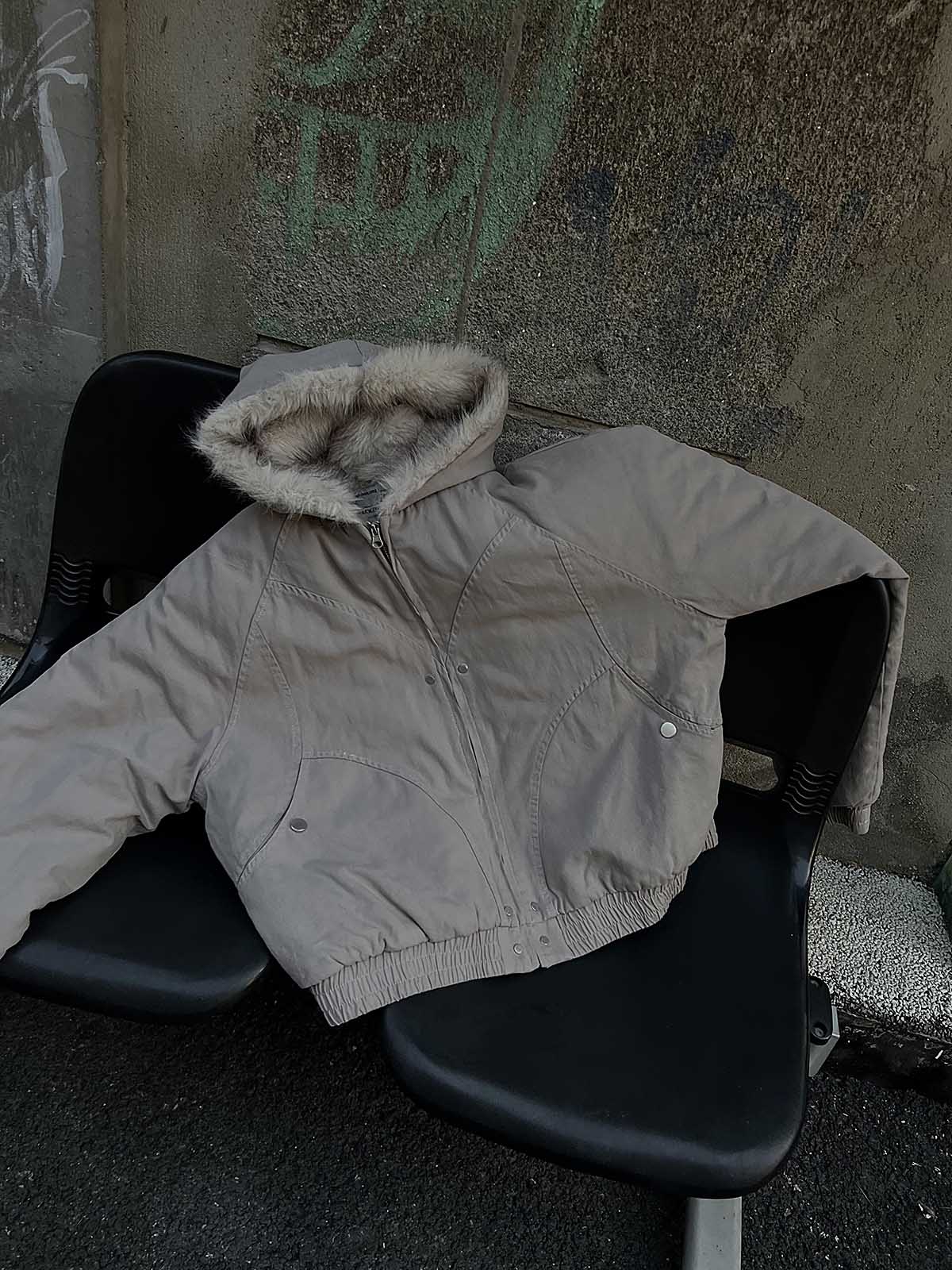 Spliced Fur Hooded Quilted Jacket with Faux Fur Lining