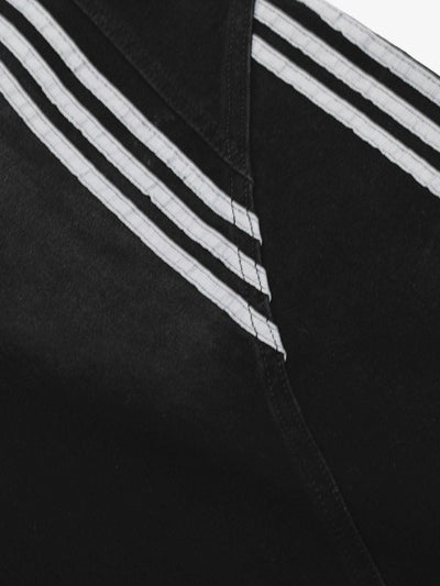 Striped Contrast Stitching Barrel Jeans Wide-Leg Diagonal Detail Relaxed Fit