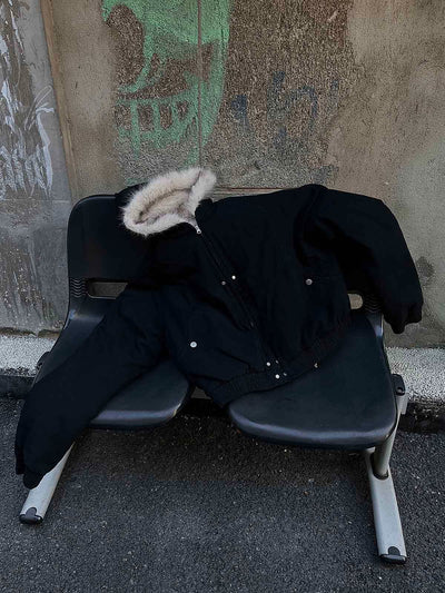 Spliced Fur Hooded Quilted Jacket with Faux Fur Lining