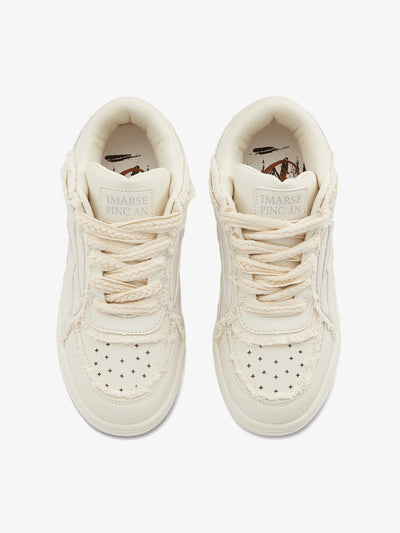 Creamy White Leather Chunky Sole Breathable Low-Top Sneakers