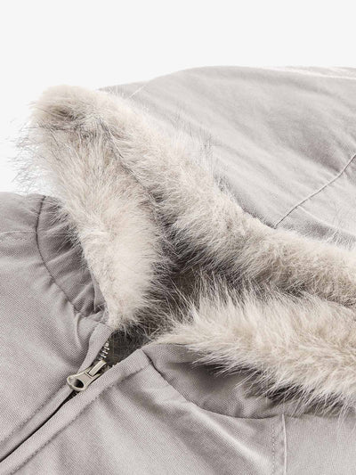 Spliced Fur Hooded Quilted Jacket with Faux Fur Lining