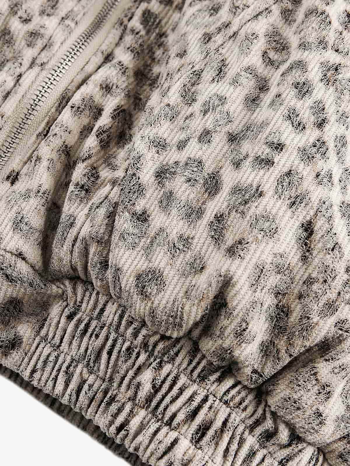 Cheetah Print Faux Mink Fur Hooded Winter Jacket with Zipper