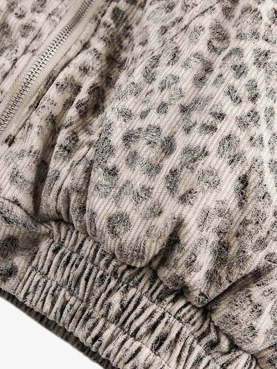 Cheetah Print Faux Mink Fur Hooded Winter Jacket with Zipper