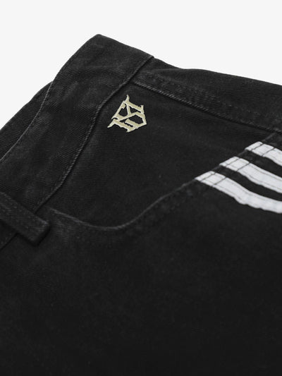 Striped Contrast Stitching Barrel Jeans Wide-Leg Diagonal Detail Relaxed Fit