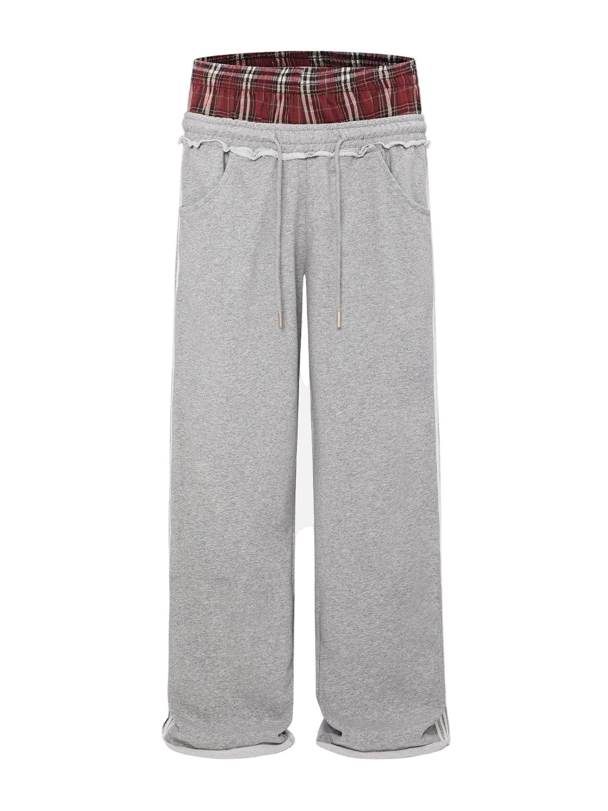 Double-Waist Plaid Patchwork Baggy Sweatpants with Deep Pockets Retro Streetwear