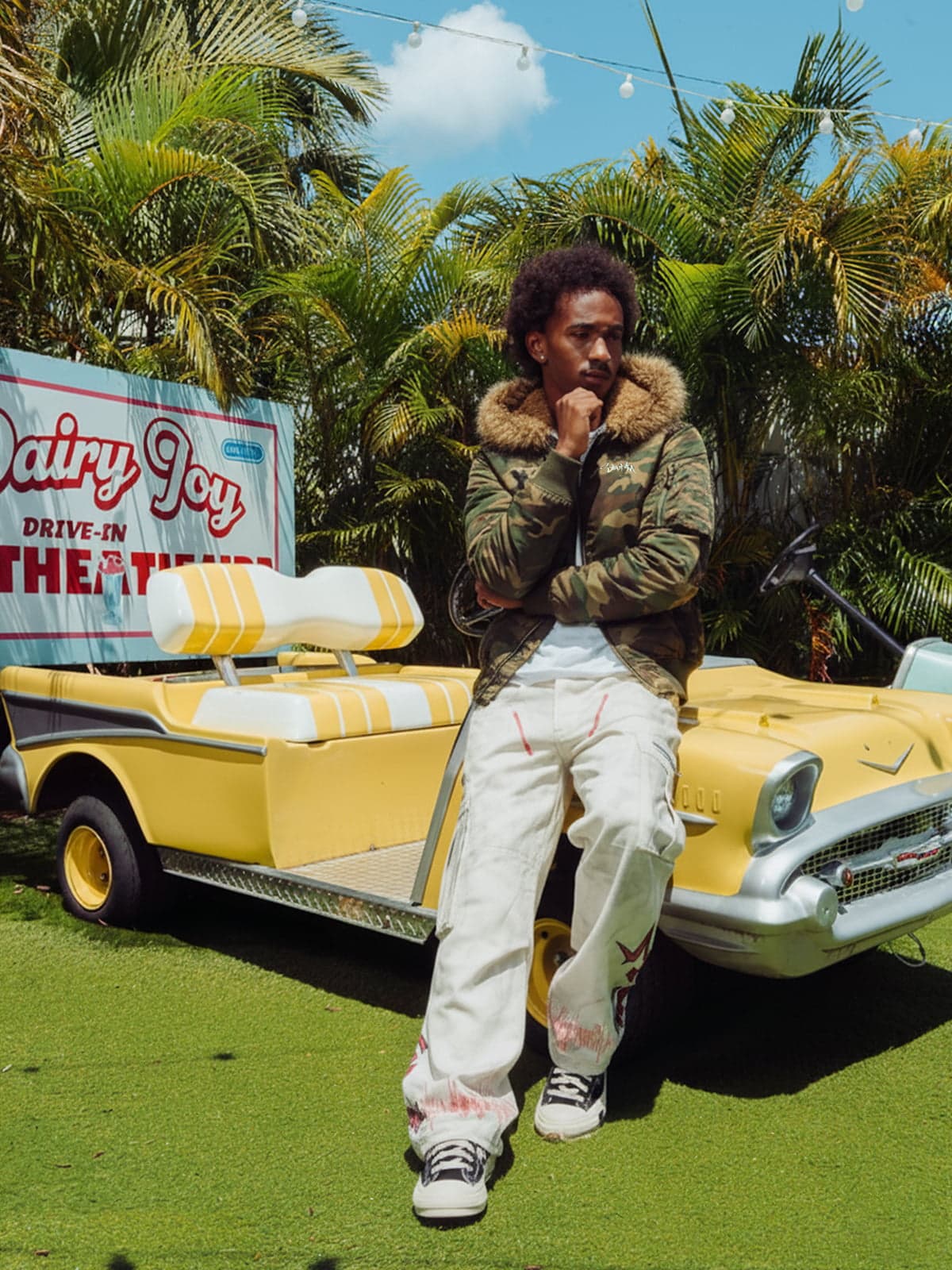 Reversible Camouflage Cotton Jacket with Faux Fur Collar, Thickened