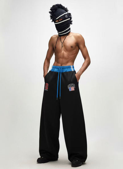 Vintage Paratrooper Layered Look Wide Leg Sweatpants with Contrast Waistband