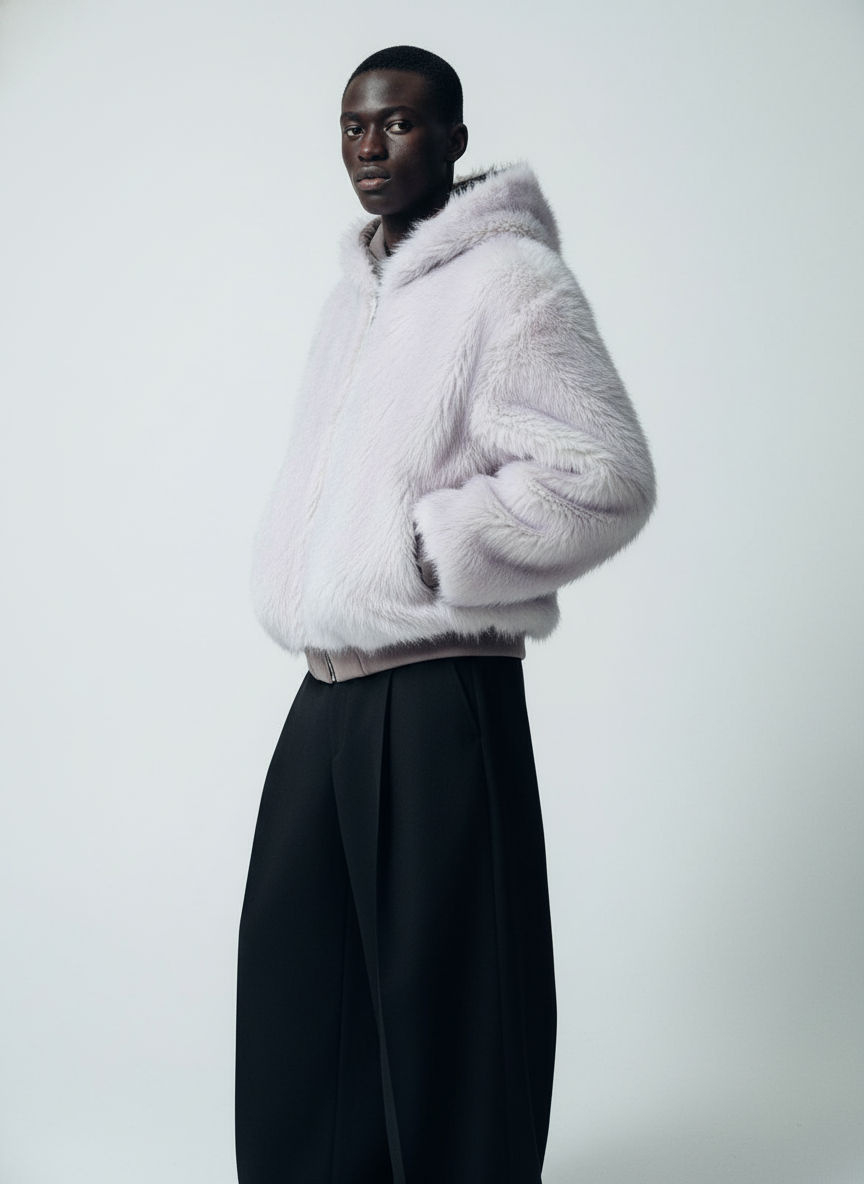 Oversized Reversible Plush Hooded Jacket with Faux Fur Lining