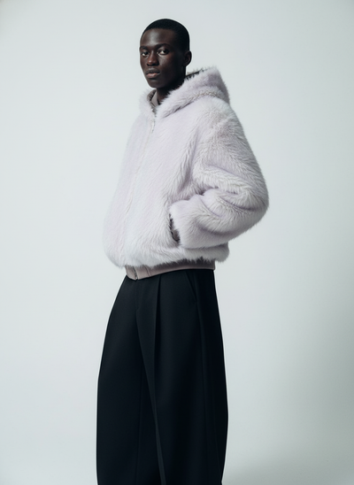 Oversized Reversible Plush Hooded Jacket with Faux Fur Lining