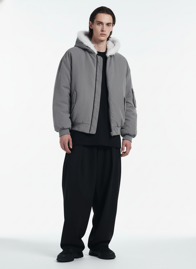 Oversized Reversible Plush Hooded Jacket with Faux Fur Lining